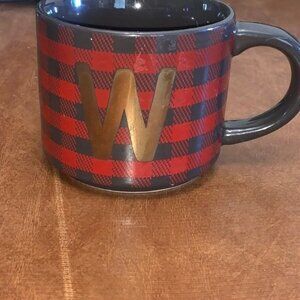 Buffalo Plaid "W" Mug Red & Black 3.5" x 3.5" Stoneware Dishwasher Microwave Saf